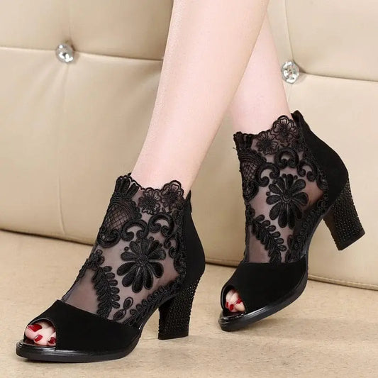 Shoes Lace Mesh High Heels