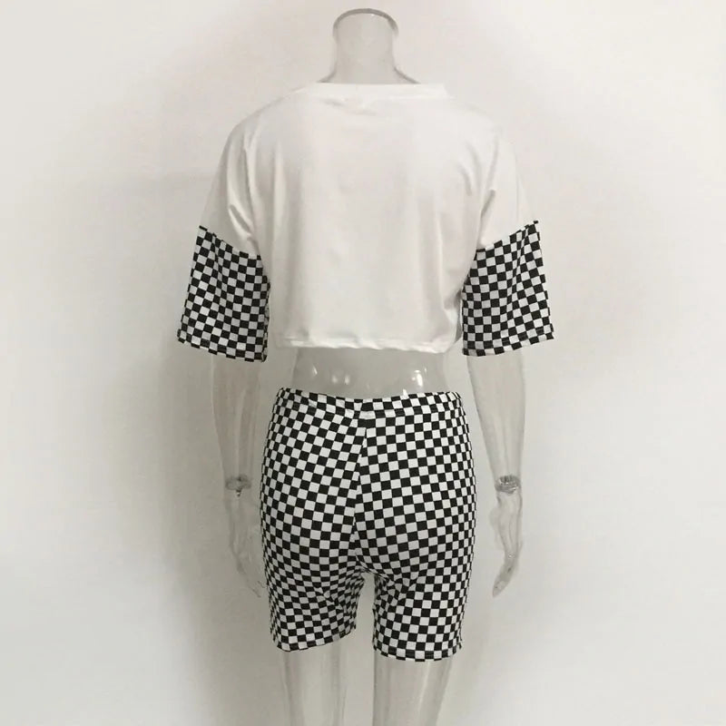 Sexy Letter Crop Top Plaid Bodycon Set